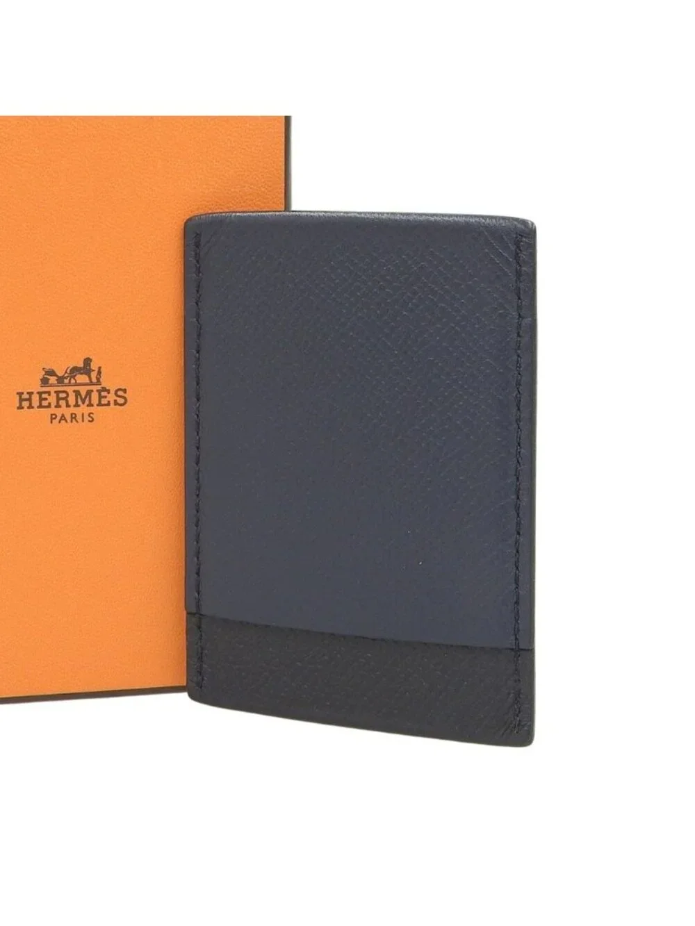 Hermes Mc2 Gama Epsom Bicolor Leather Card Case Black Navy